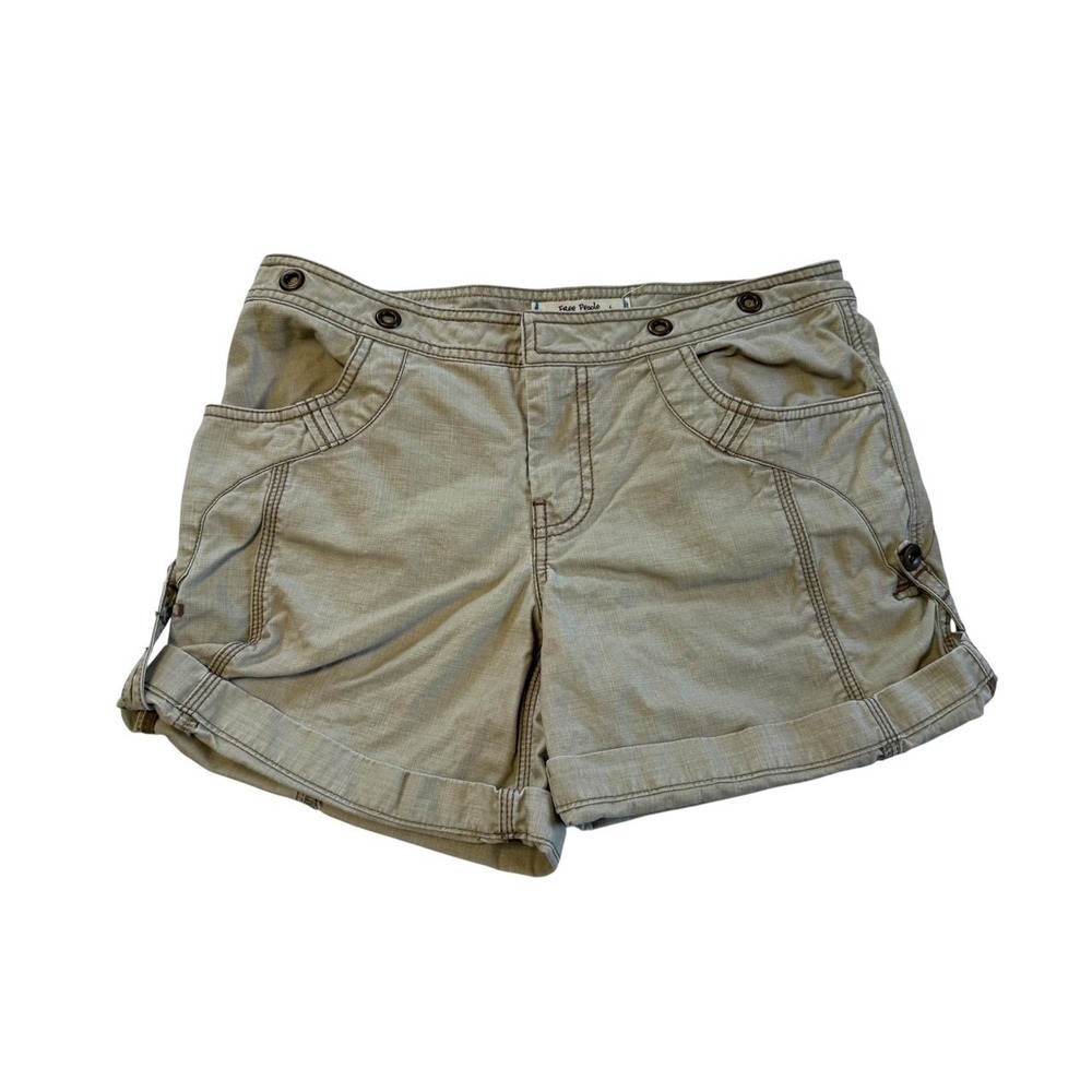 Vintage Y2K‎ Free People Khaki utility mini roll cuff shorts  Size 6